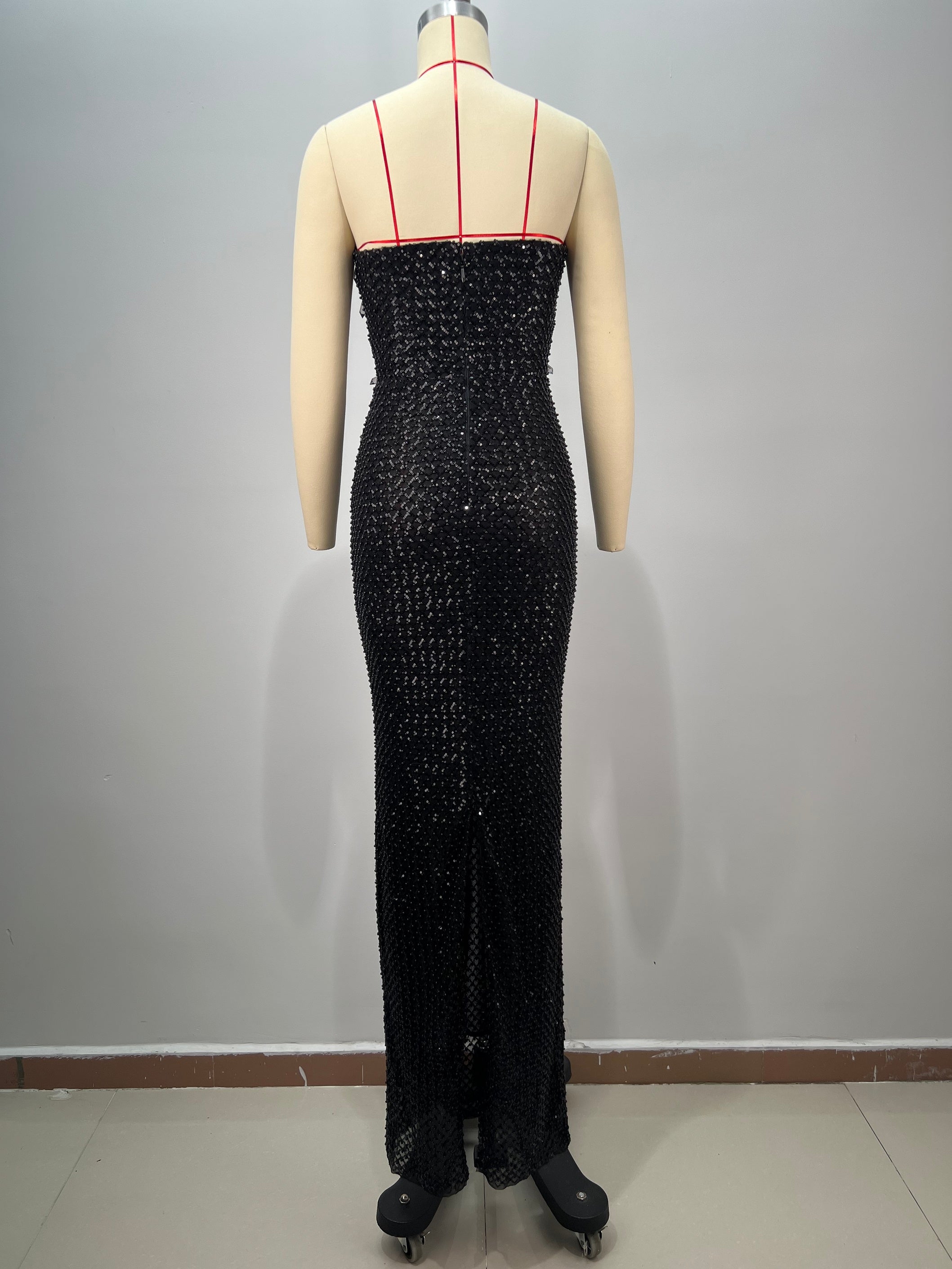 Black strapless evening gown - fully embellished textured fabric