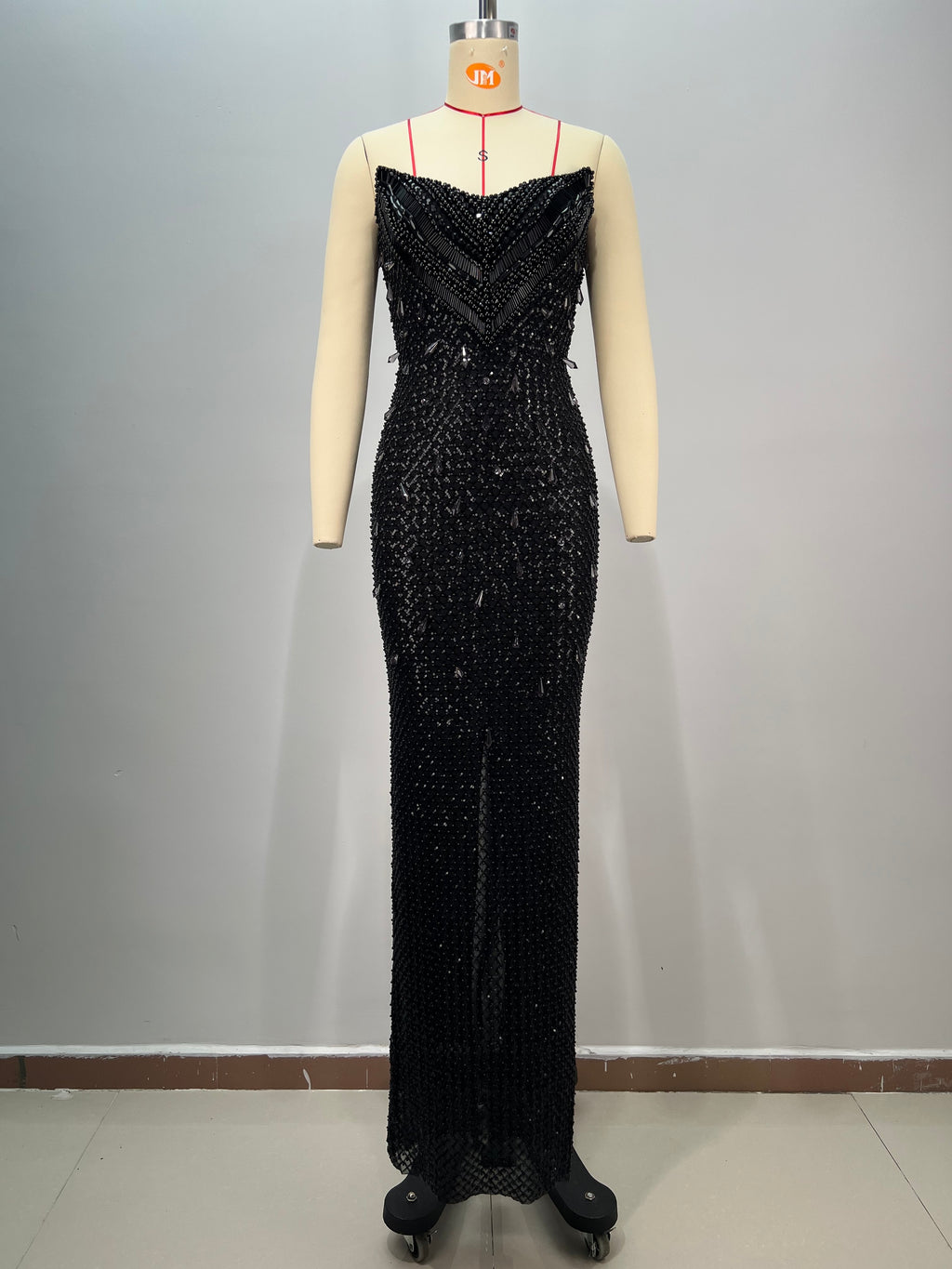 Black strapless evening gown - fully embellished textured fabric