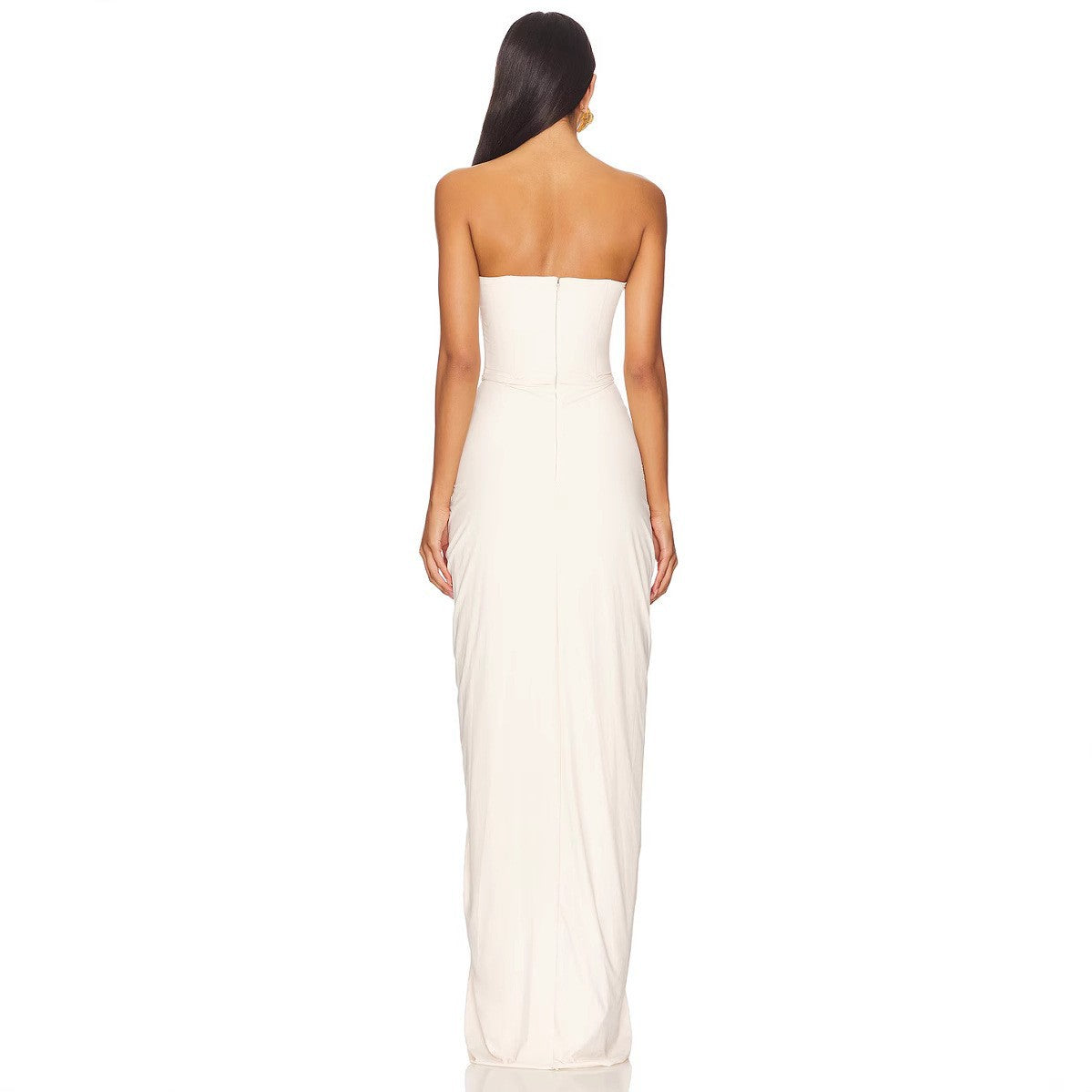 White Strapless Pleated Mermaid Evening Gown
